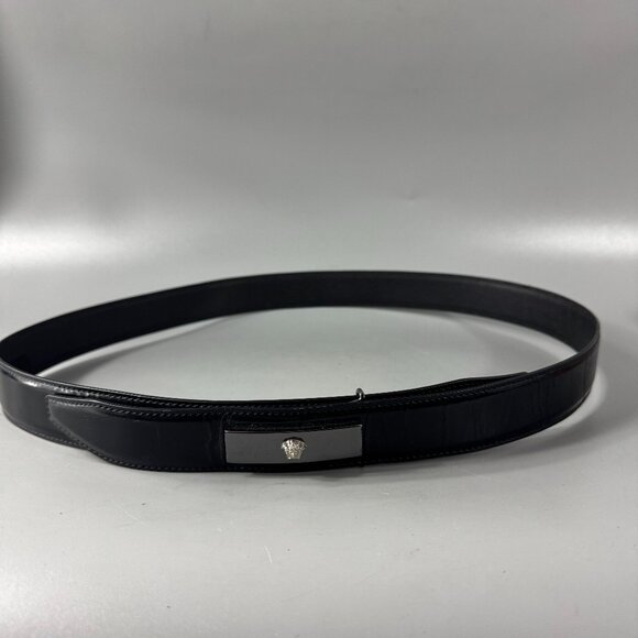Versace Other - Gianni Versace Black Shiny Smooth Leather Medusa Belt, Size 36/80